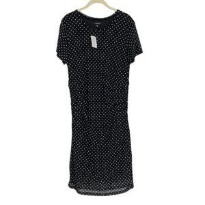 Le Chateau Black white Polka Dot short sleeve ruched NWT Dress Size XL
